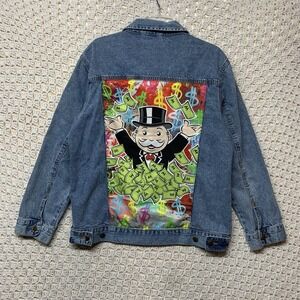 RARE Monopoly Jean Jacket Sz L Blue Denim Official Merchandise Hasbro